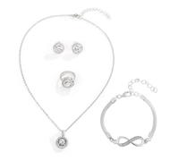 FDEETY 4 Pezzi Set Gioielli Rotondo Cristallo Collana Pendente Orecchini Anello Bracciale Infinito Donna Elegante Cerimonia Matrimonio