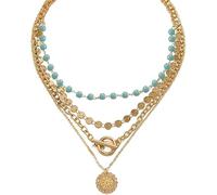 FDEETY 4 Strati Collana Multifilo Turchese Perline Medaglione Boho Catena Dorata Ciondolo Etnico Vintage