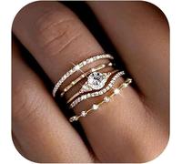 FDEETY 5 Pezzi Anelli Impilabili Cristallo Zirconia Cubica Placcati Oro 14k Eternity Band Sottili Eleganti Gioielli Donna