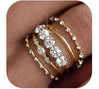 FDEETY 5 Pezzi Anelli Impilabili Oro 14k Zirconia Cubica Brillante Sottili Eleganti Femminili Lussuosi Scintillanti Eterni