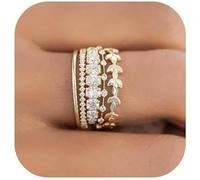 FDEETY 5 Pezzi Set Anelli Impilabili Foglia Zirconia Cubica Placcati Oro 14k Eleganti Sottili Brillanti Donna