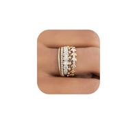 FDEETY 5 Pezzi Set Anelli Impilabili Foglia Zirconia Cubica Placcati Oro 14k Eleganti Sottili Brillanti Donna