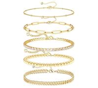 FDEETY 5 Pezzi Set Bracciali Catena Eleganti Cubani Tennis Strass Impilabili Donna Gioielli Accessori Quotidiani