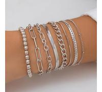 FDEETY 8 Pezzi Bracciali Catena Donna Multistrato Perline Serpente Maglia Cubana Stile Minimalista Gioielli Stratificati Accessori Eleganti