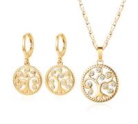 FDEETY Albero Della Vita Parure Gioielli Donna Rotondo Cristalli Colorati Collana Orecchini Pendenti Catena Elegante Placcato Oro