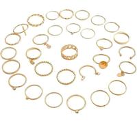 FDEETY Anelli Donna Moda Perline Gocce d'Amore Anelli Rotondi 30 Pezzi Anelli Vegani Set Anelli Multi Snodati Naturale Versatile Moda Pendolare