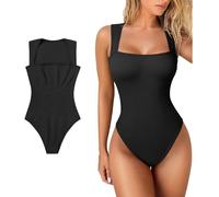 FDEETY Body Donna senza Maniche Quadrato Costine Bodysuit Contenitivo Modellante Outfit Estivi Bodysuit Elegante Top Canotta Abbigliamento moda Estate