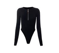 FDEETY Body per Donne Manica Lunga Girocollo Cerniera Leotard Tuta Top Stretch Ladies Casual Jumpsuit per Uscire