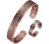 FDEETY Bracciale Anello Celtico Rame Vintage Inciso Magnetico Regolabile Stile Nodo Tribale Gioielli Artigianali