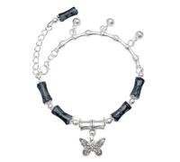 FDEETY Bracciale Bambù Argento Farfalla Ciondolo Campanella Pietra Naturale Gioiello Donna Elegante Regolabile