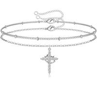 FDEETY Bracciale con Mini Croce in Oro 18 Carati Catena in Acciaio Inossidabile con Zirconi Bracciale a Croce Ecologico in Rame con Micro Zirconi Regalo Consigliato Profilo Molto Basso