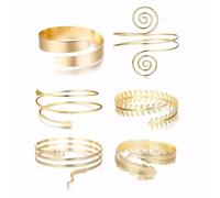 FDEETY Bracciale Donna 6 Pezzi in Lega Dichiarazione Braccio Superiore Gioielli da Sposa ideali per Feste Festival e Moda Quotidiana（Oro）