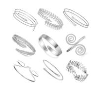 FDEETY Bracciale Donna 9 Pezzi in Lega a Spirale Serpente Elegante BobinaGioielli Impilabili Braccio Superiore Ideali per Feste Eventi e Accessori Quotidiani(Argento)