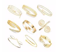 FDEETY Bracciale Donna 9 Pezzi in Lega a Spirale Serpente Elegante BobinaGioielli Impilabili Braccio Superiore Ideali per Feste Eventi e Accessori Quotidiani（Oro）