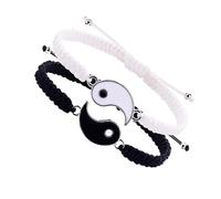 FDEETY Bracciale Donna Amicizia Yin Yang Set di Gioielli Rigido Donna Argento Nero Braccialetti Portafortuna per Coppia e Amici