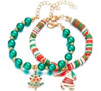 FDEETY Bracciale Donna Natalizio con Ciondolo Babbo Natale e Albero di Natale Braccialetto Festivo in Perline Colorate Accessorio Moda per Feste e Regali(Verde)