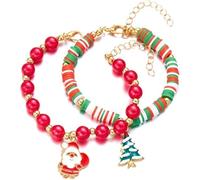 FDEETY Bracciale Donna Natalizio con Ciondolo Babbo Natale e Albero di Natale Braccialetto Festivo in Perline Colorate Accessorio Moda per Feste e Regali(Rosso)