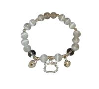 FDEETY Bracciale Elastico Occhio Gatto Pietra Naturale Ciondoli Gattino Cuore Campanella Gioielli Donna Ragazza