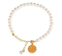 FDEETY Bracciale Elegante Perle Bianche Ciondolo Simbolo Fortuna Catena Estensibile Gioiello Donna Accessorio Quotidiano