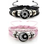 FDEETY Bracciale Intrecciato Celestiale Sole Luna Stella Ciondolo Simbolo Cosmico Gioielli Artigianali Accessori Personalizzati Unisex