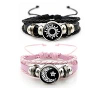FDEETY Bracciale Intrecciato Celestiale Sole Luna Stella Ciondolo Simbolo Cosmico Gioielli Artigianali Accessori Personalizzati Unisex
