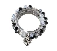 FDEETY Bracciale Orientale Trasparente Cristallo Perline Bicolore Ciondolo Quadrato Amuleto Portafortuna Gioiello Asiatico Elegante