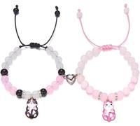 FDEETY Bracciale Perline Colorate Ciondolo Gattino Regolabile Gioiello Donna Ragazza Charm Pietre Naturali Decorativo