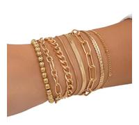 FDEETY Braccialetti Set 7 Pezzi Donna Oro Elegante Moda Bracciali Multistrato Catena Gioielli Accessori Per Polso