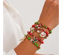 FDEETY Bracciali Elastici Natalizi Con Charms Colorati Set Di 6 Bracciali In Silicone Accessori Festa Di Natale Gioielli Donna Decorativi