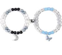 FDEETY Bracciali Per Donna Set Di 2 Pezzi Con Ciondoli Luna E Farfalla Braccialetti Elastici Con Perle Di Cristallo E Acciaio Inossidabile Gioielli Eleganti Per Ogni Giorno E Serata Accessori Di Moda