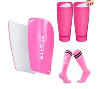 FDEETY Calcio Scaldamuscoli Calzettoni Set 3 pezzi Parastinchi Calcio Bambino Calzini da Calcio Sockliner per Adulti Bambini Ragazzi Ragazze Rosa S