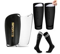 FDEETY Calcio Scaldamuscoli Calzettoni Set 3 pezzi Parastinchi Calcio Bambino Calzini da Calcio Sockliner per Adulti Bambini Ragazzi Ragazze Nero S