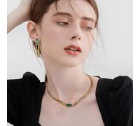 FDEETY Catena Cubana Collana Orecchini Cristallo Rettangolare Gioielli Donna Eleganti Accessori Lusso Stile Italiano
