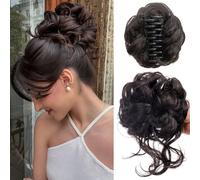 FDEETY Chignon Capelli Finti con Cartella Riccio Ondulato Capelli Naturale Chignon Coda di Cavallo Capelli Estensioni dei Capelli Sintetici per Donne(Nero Marrone)