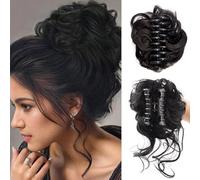 FDEETY Chignon Capelli Finti con Cartella Riccio Ondulato Capelli Naturale Chignon Coda di Cavallo Capelli Estensioni dei Capelli Sintetici per Donne(Nero)