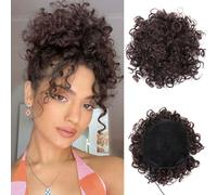 FDEETY Chignon Finto per Capelli Donna Disordinati Grande Ricci Corti Cavallo Chignon Finto Sintetica Ondulato Estensione Coulisse Capelli Sciolti Acconciature(Castano Scuro)