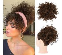 FDEETY Chignon Finto per Capelli Donna Disordinati Grande Ricci Corti Cavallo Chignon Finto Sintetica Ondulato Estensione Coulisse Capelli Sciolti Acconciature(Castano Chiaro)