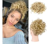 FDEETY Chignon Finto per Capelli Donna Disordinati Grande Ricci Corti Cavallo Chignon Finto Sintetica Ondulato Estensione Coulisse Capelli Sciolti Acconciature(Biondo)