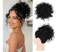 FDEETY Chignon Finto per Capelli Donna Disordinati Grande Ricci Corti Cavallo Chignon Finto Sintetica Ondulato Estensione Coulisse Capelli Sciolti Acconciature(Scuro)