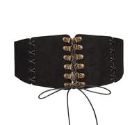 FDEETY Cintura Donna Elegante Vera Pelle Corsetto Elastico con Fiocco in Suede Ideale per Abbigliamento Festivo Occasioni Serali alla Moda(Nero)