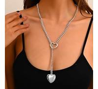 FDEETY Collana Catena Cuore Traforato Argento Gioiello Donna Elegante Ciondolo Cuore Due Misure Disponibili Accessorio Metallo Lucido