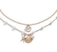 FDEETY Collane da Donna 2 pcs Collana Boho con Stelle Marine a Strati Conchiglie Vintage Girocollo Gioielli per Donne Bianco