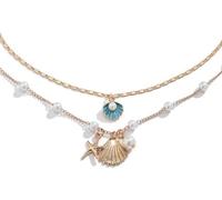 FDEETY Collane da Donna 2 pcs Collana Boho con Stelle Marine a Strati Conchiglie Vintage Girocollo Gioielli per Donne Blu