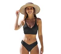 FDEETY Costume Donna Due Pezzi Bikini Set Triangolo Incrocio Costumi Mare Vita Alta Bikiniset Contenitivo Elegante Tankini Body Modellante Senza Segno Abbronzatura Costume Curvy