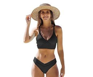 FDEETY Costume Donna Due Pezzi Bikini Set Triangolo Incrocio Costumi Mare Vita Alta Bikiniset Contenitivo Elegante Tankini Body Modellante Senza Segno Abbronzatura Costume Curvy