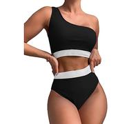 FDEETY Costume Donna Due Pezzi Monospalla Bikini Set Mare Costumi Vita Alta Tankini Body Modellante Contenitivo Elegante No Segno Abbronzatura Bikiniset Nuoto Spiaggia
