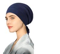 FDEETY Cuffia in Satin con Cinghia Regolabile per Dormire Resta in Posizione Tutta la Notte Cappelli da Notte per Capelli Ricci Naturali Treccine Donne e Uomini (Blu Scuro)