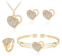 FDEETY Cuore Cristallo Parure Gioielli Donna Collana Orecchini Bracciale Anello Elegante Lusso Brillante