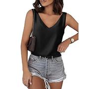 FDEETY Donna Canotta Top Elegante Scollo a V Tank Top Senza Manica Estive Canottiera Casual Camicia Camicetta (Negro/L)
