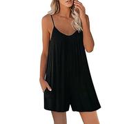 FDEETY Donna Jumpsuit Monopezzi Tutine Senza Manica Corta Estate Loose Estivi Tuta Playsuit Casual Salopette Romper (Nero/L)